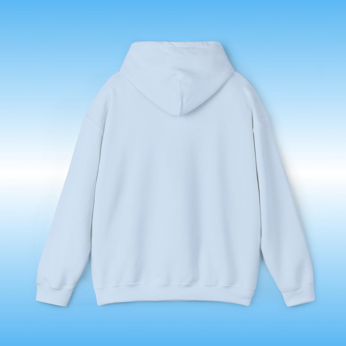 Light blue hoodie on a gradient blue background