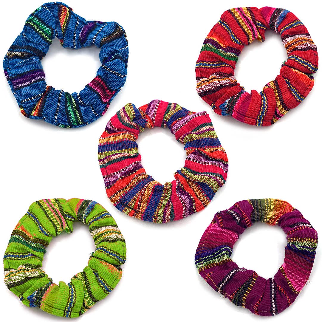 Multicolored Striped Guatemalan Fabric Scrunchie Hair Tie