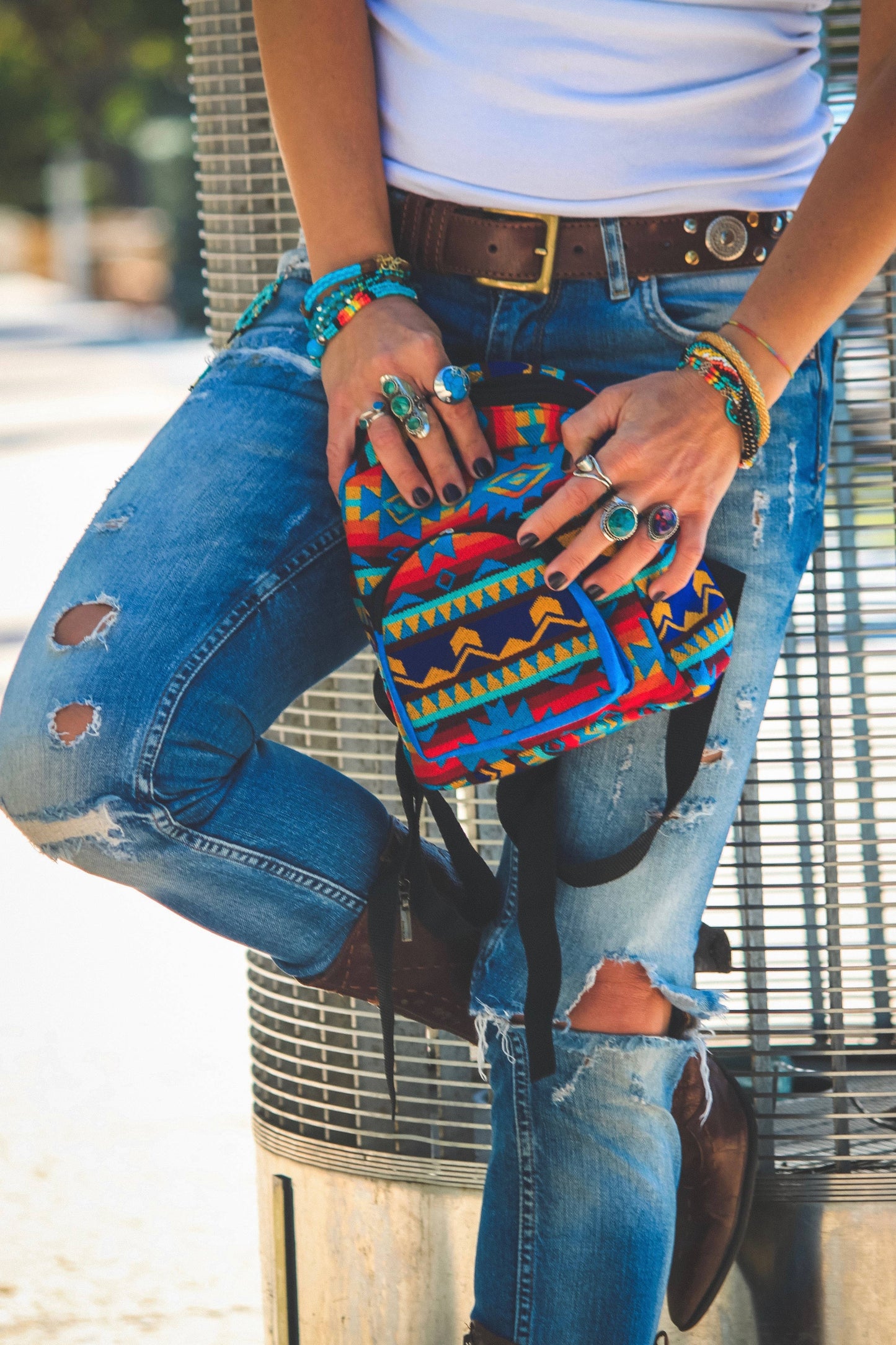 Mini "Baby" Tribal Striped Vegan Suede Backpack