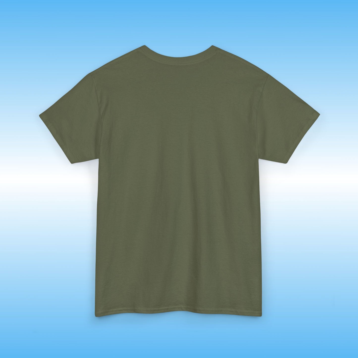 Green t-shirt on a blue gradient background