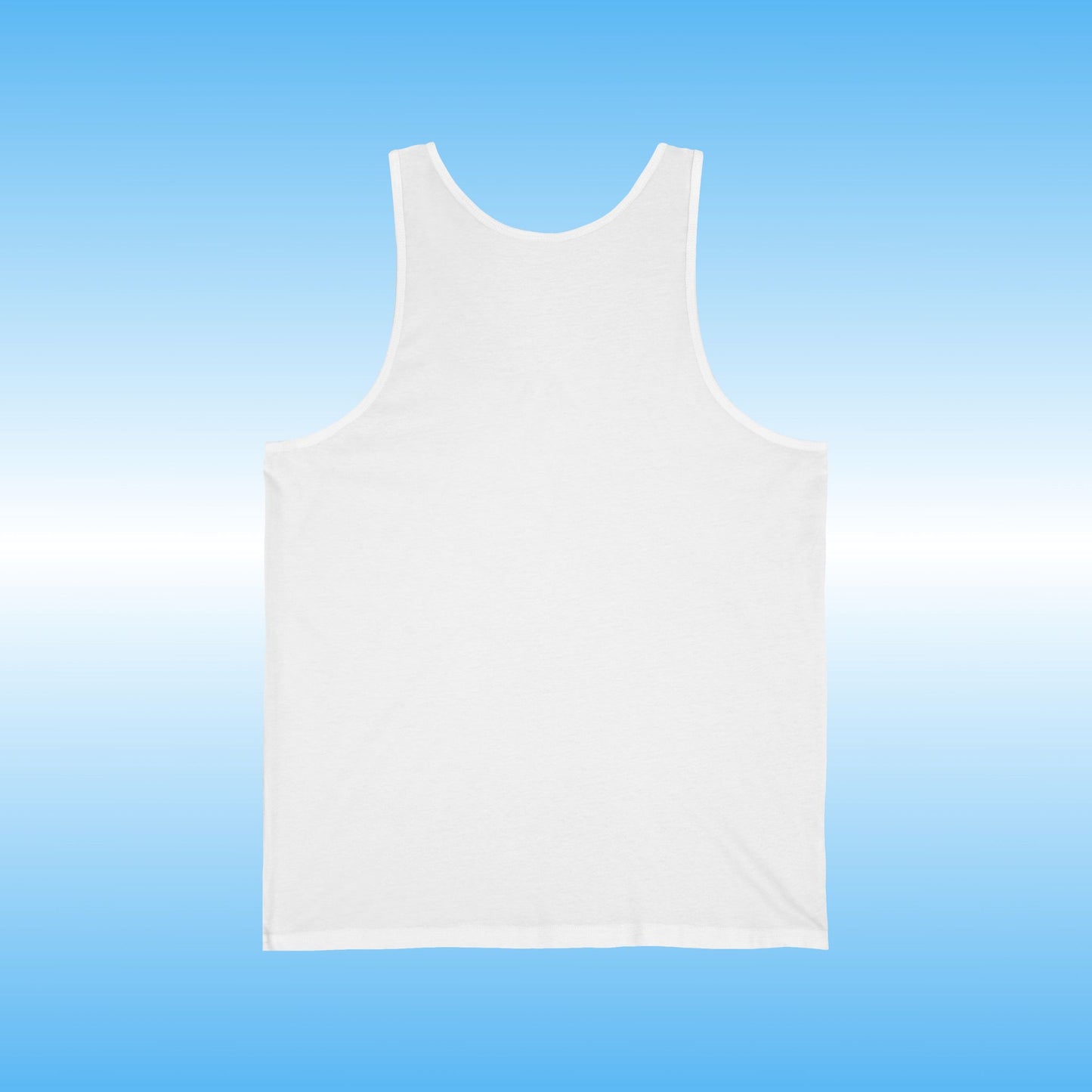 White tank top on a blue gradient background