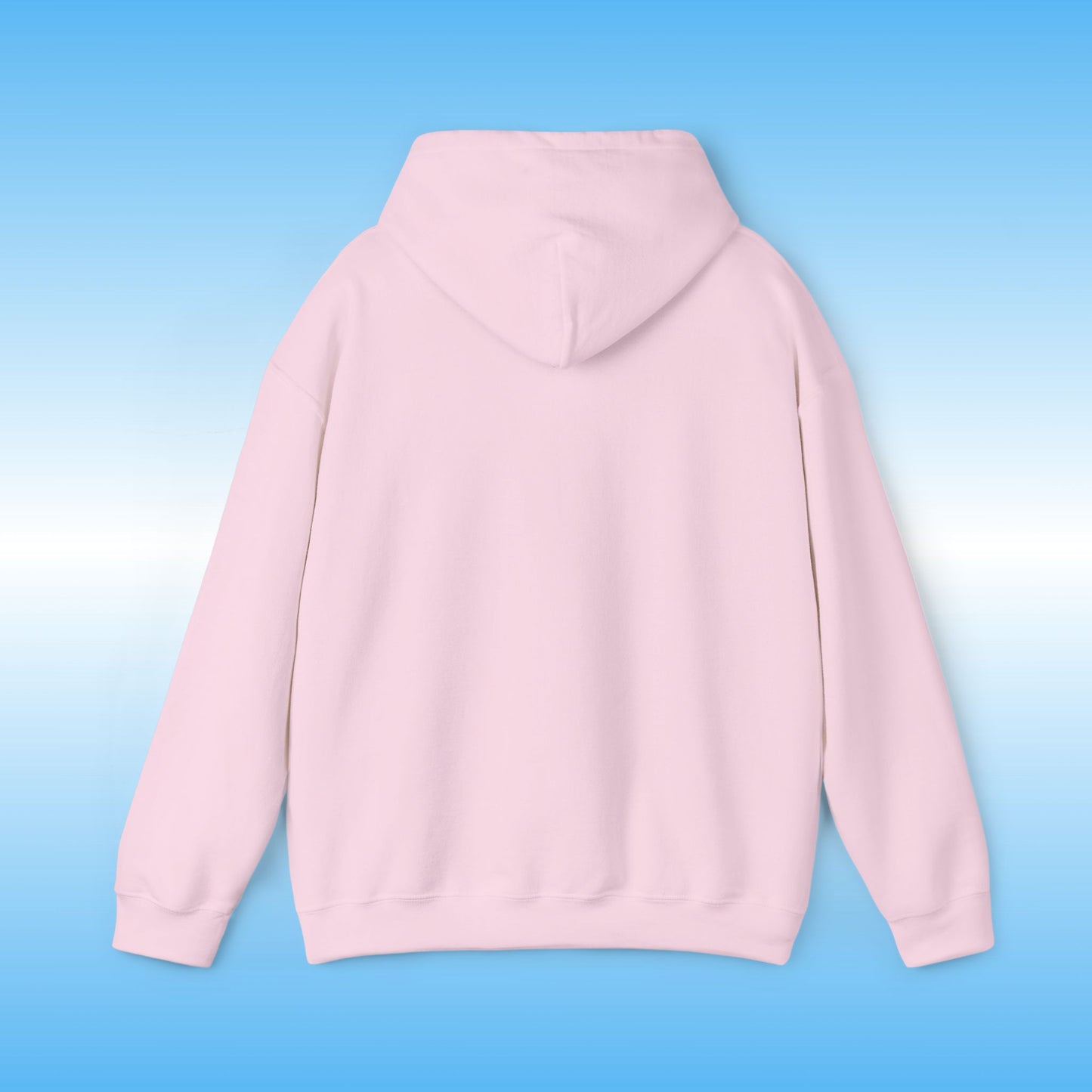 Pink hoodie on a blue gradient background