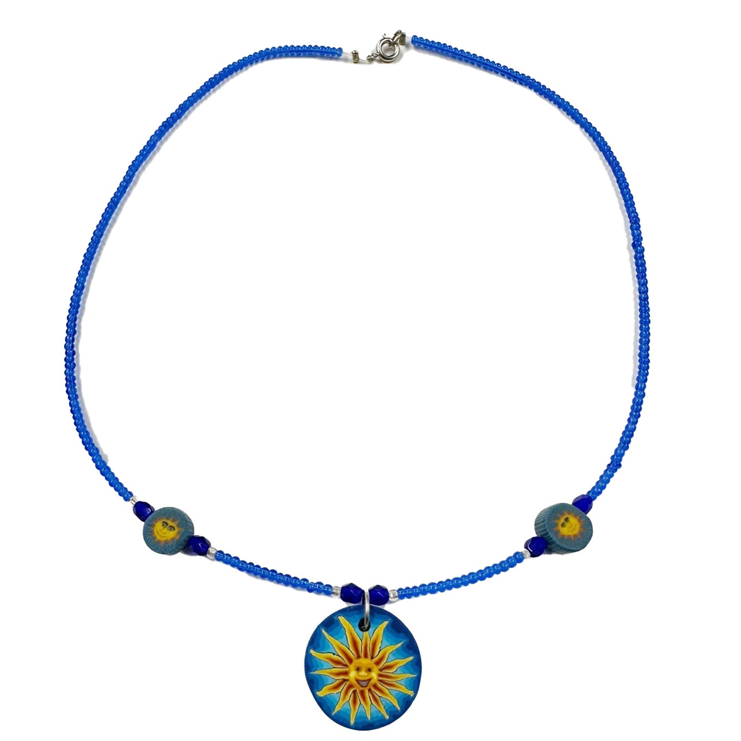90s Y2K Beaded Glass Necklace with Polymer Clay Pendant