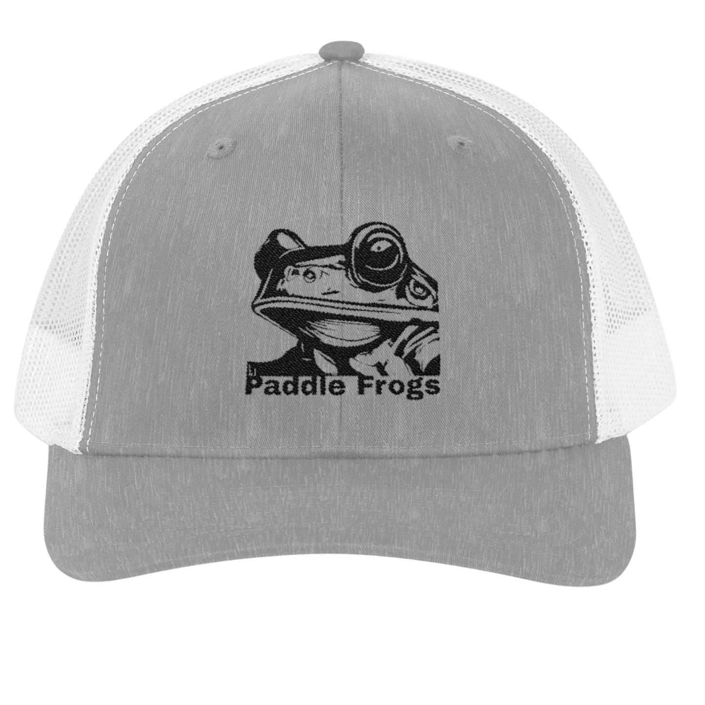 A Paddle Frogs™ Snapback Cap heather grey and white vented mesh on a transparent background