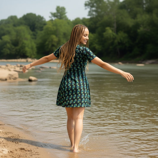 Aqua Swirl by Paddle Frogs™ Backside of dress at the Emory River TN
