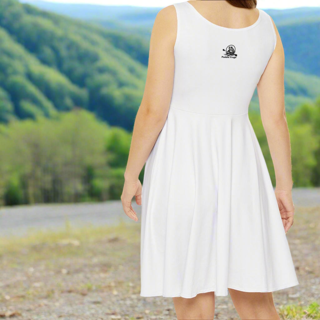 Beautiful flowing white dress for Paddle sports and skateboard lovers. Skater Dress Paddle Frogs Outdoor Gear (backside)