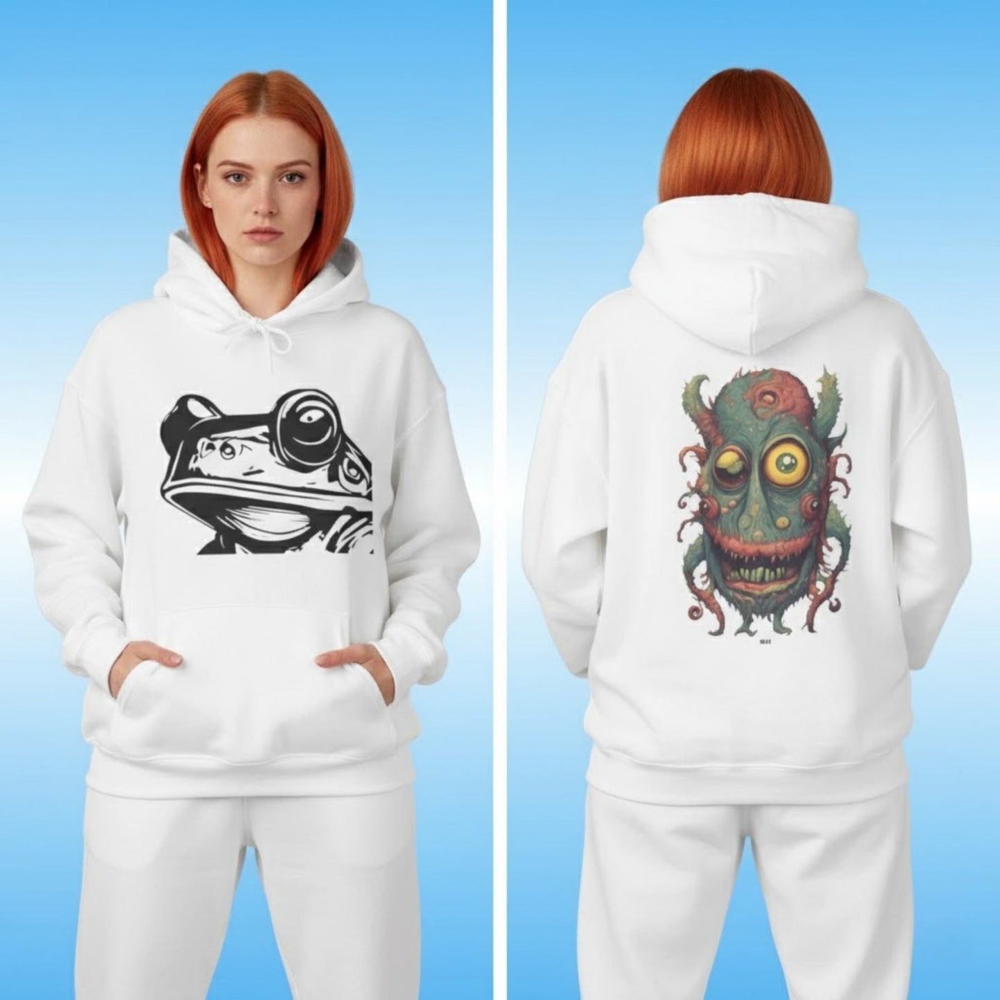 Bill | Hooded Jacket | Paddle Frogs™ white, front and back pull over hoodie