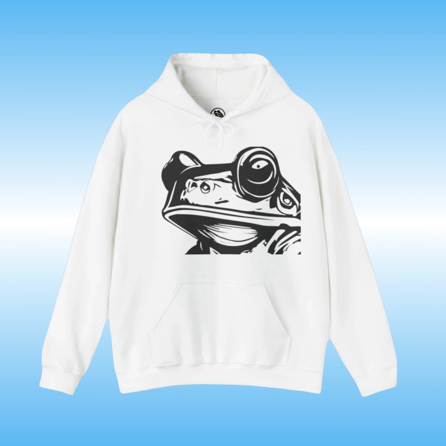 Bill – The Hoodie with Purpose pure White front frog face logo