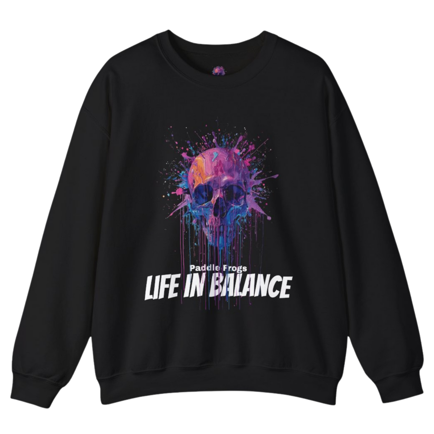 Black - Drip Paint Skull - Sweatshirt Life in Balance - Paddle Frogs Outdoor Gear