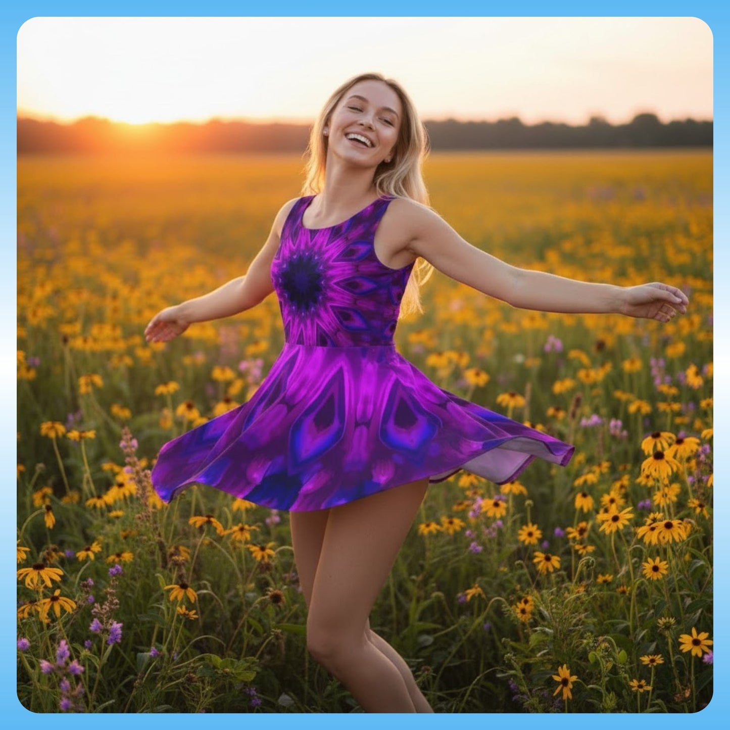 Blonde dancing - The Violet Bloom Boarder- dancing in wildflowers