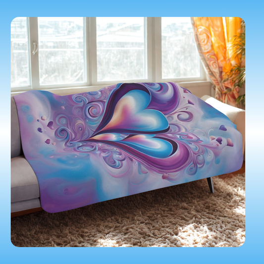 Blue and Purple Hearts Sherpa Blankets | Soft, Warm, Cozy | Paddle Frogs