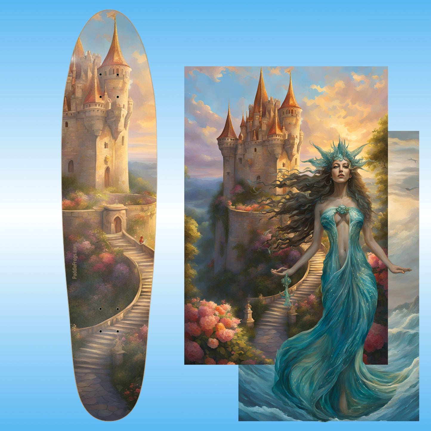Castle Coaster | Longboard skateboard deck | Paddle Frogs | Art for you | with the Queen