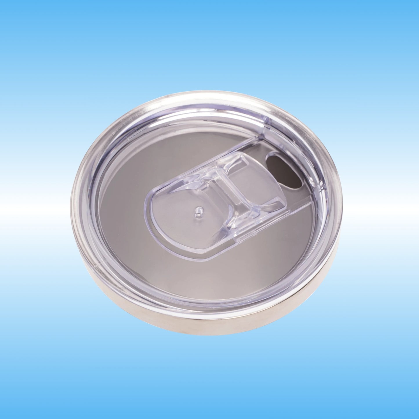 Copper Insulated Tumbler (Lid) by Paddle Frogs | Silver lid with a clear center on a blue gradient background