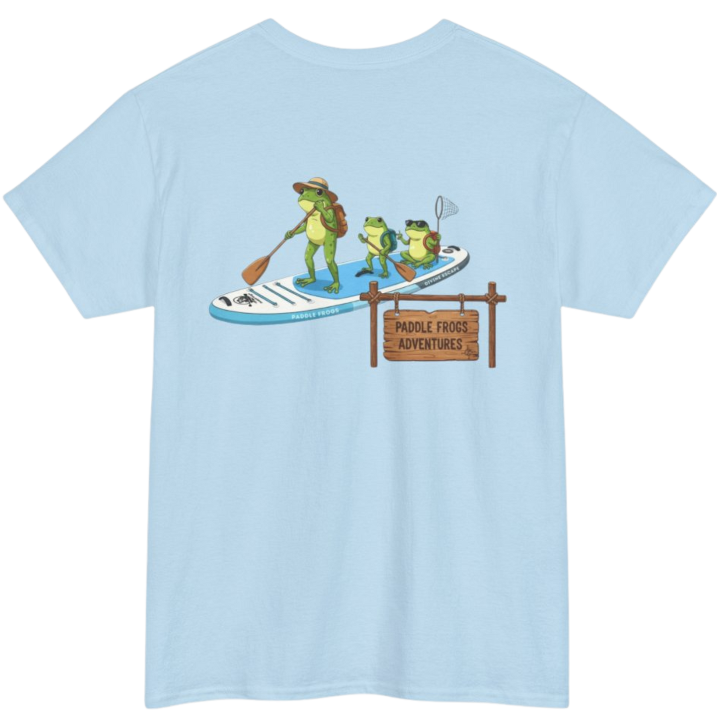 Divine Escape Paddle Frogs Adventure Tee - Light Blue T-Shirt on a transparent background