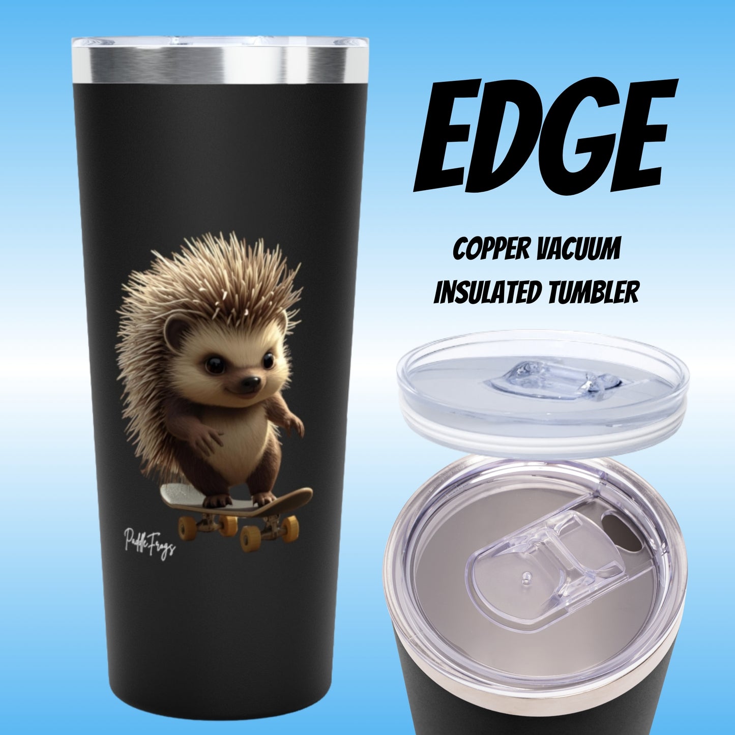 Edge the hedgehog copper vacuum insulated tumbler | Paddle Frogs | Lid details