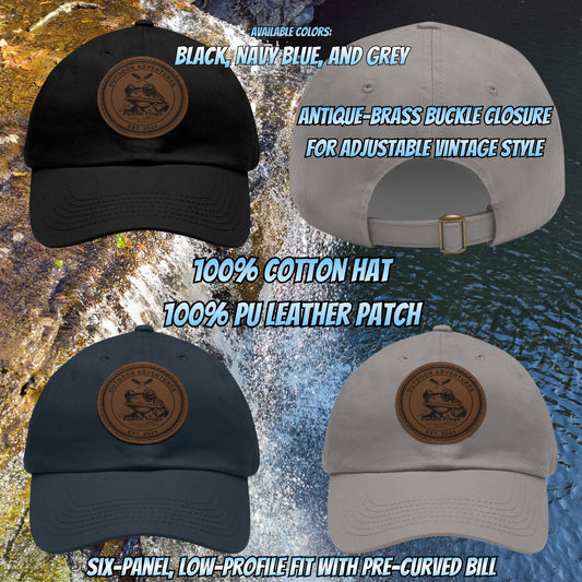 Est. 2024 Outdoor Adventures Patch hat Paddle Frogs™ with an Antique-brass buckle closure for adjustable vintage style