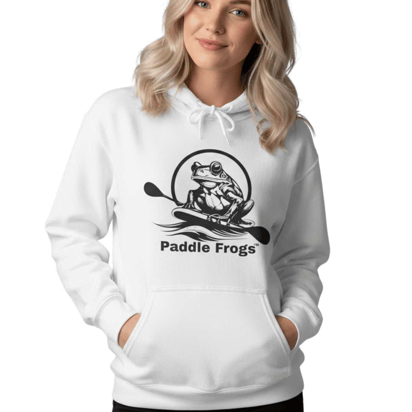 Extra Cozy & Warm Paddle Frogs™ Hoodie: (4 colors) White on a transparent background