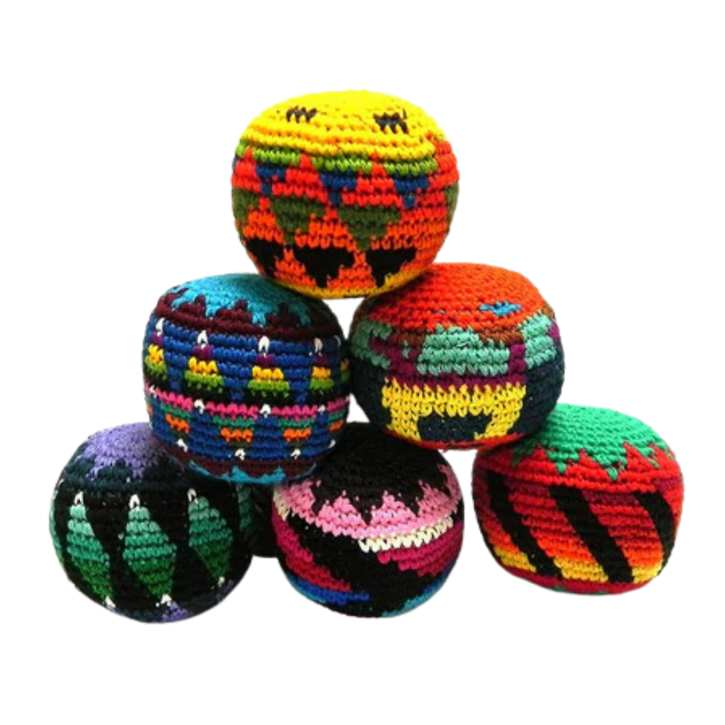 Colorful foot bags hacky sack balls on a transparent background
