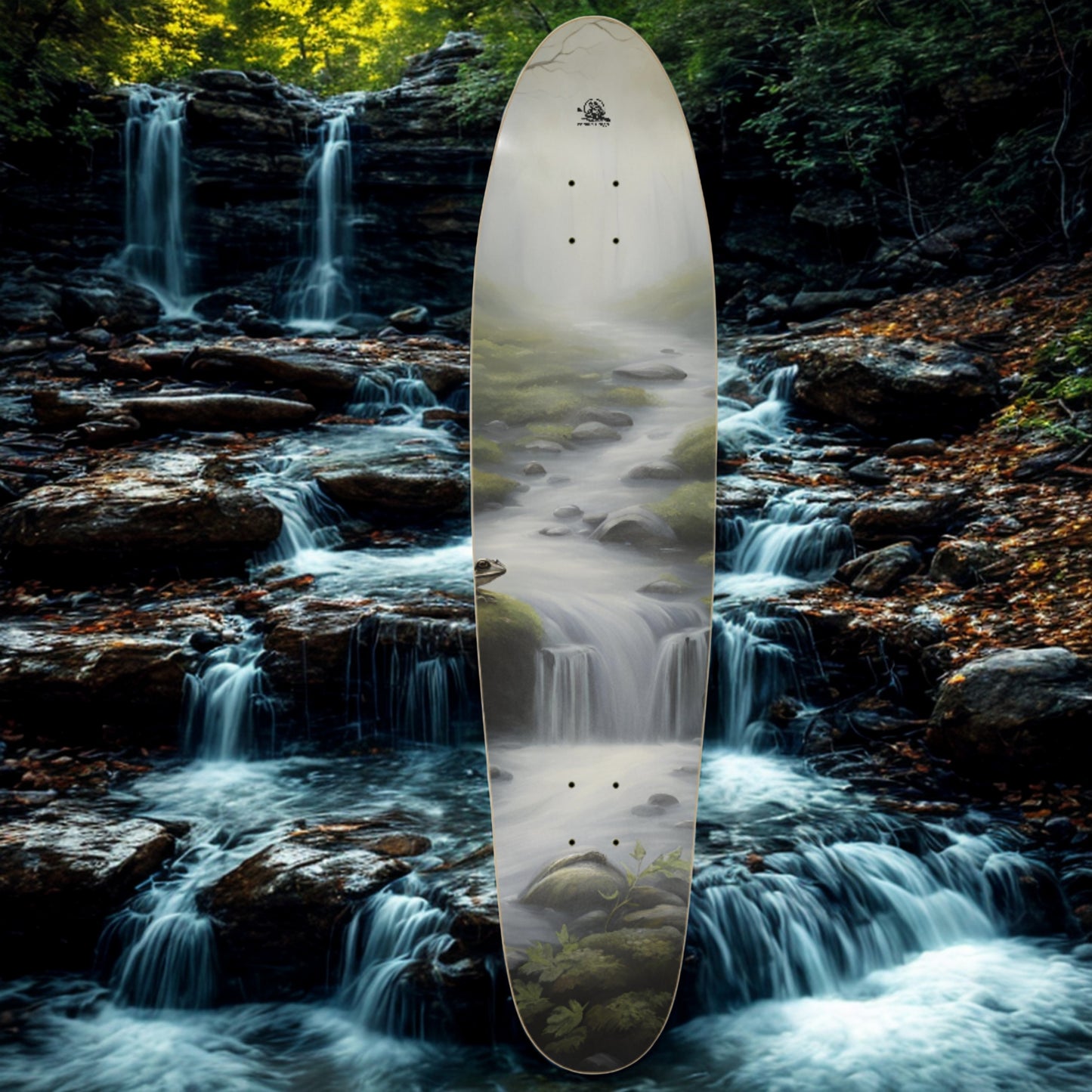 Frog Creek - Longboard Pro Skateboard Deck with rippling waterfall