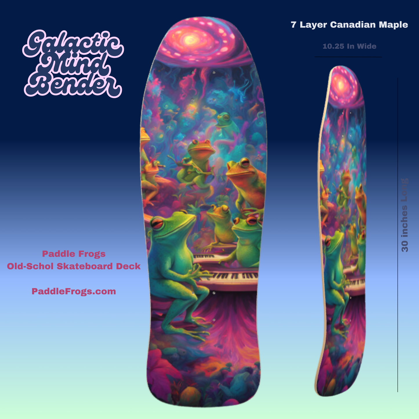 Galactic Mind Bender Old School Skateboard Deck Paddle Frogs