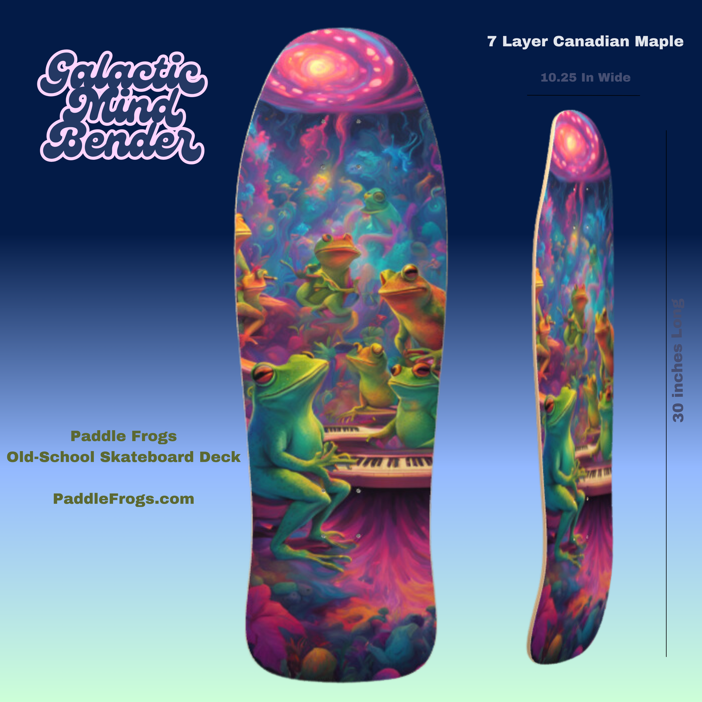 Galactic Mind Bender Old School Skateboard Deck Paddle Frogs Collection —10.25x30 inches