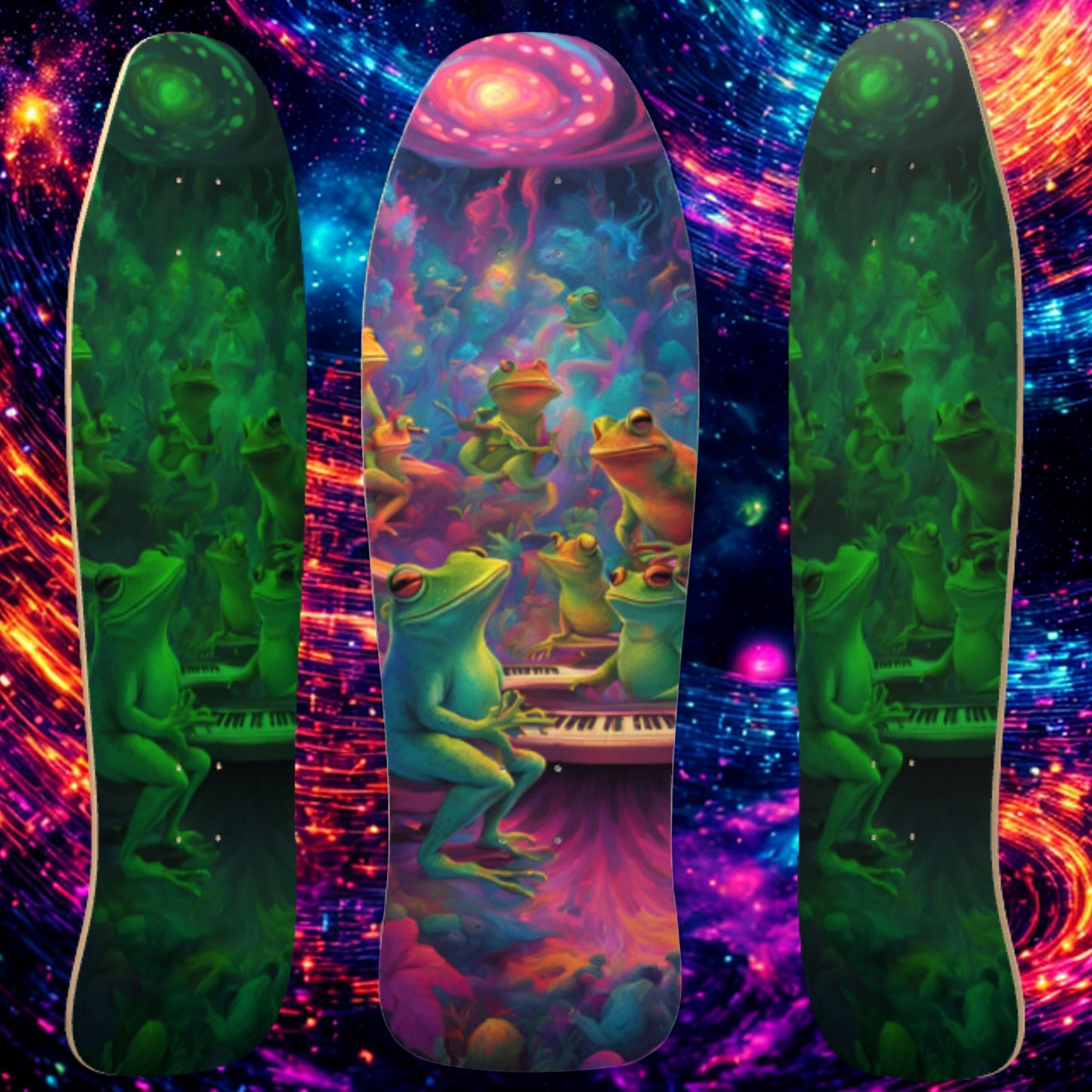 Galactic Mindbender - Galaxy of Music - Glow in the Dark Classic Shredder Skateboard Deck Pro 7 seven layer Canadian Maple bright and colorful