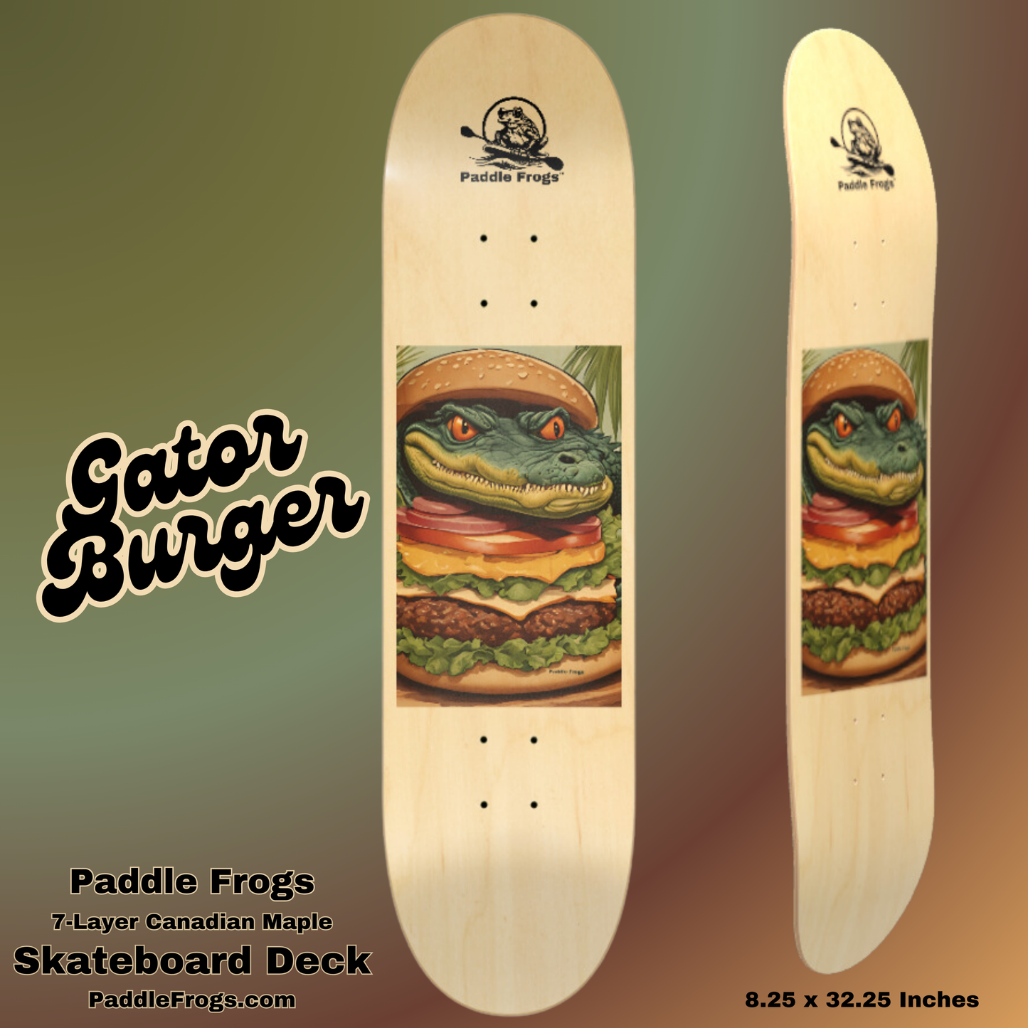 Gator Burger Popsicle Cruiser Skateboard Deck Seven Layer Maple