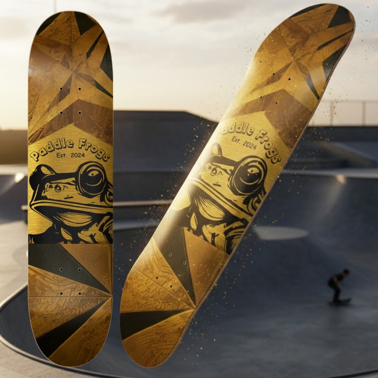 Gold Shimmer 7.62" | 7-Ply Canadian Maple Skateboard Deck | Medium Concave | Made in America and at the skate park