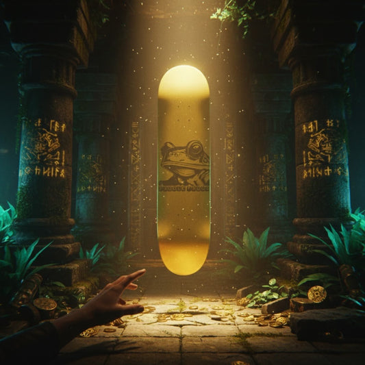 Gold at the temple 8.0 skateboard deck by Paddle Frogs pro skate shop