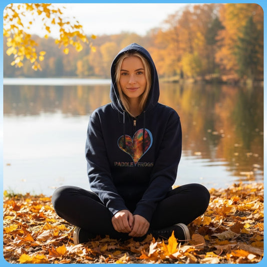I Love Autumn Trail: Full-Zip Storyteller Hoodie crisscross applesauce at the lake in autumn