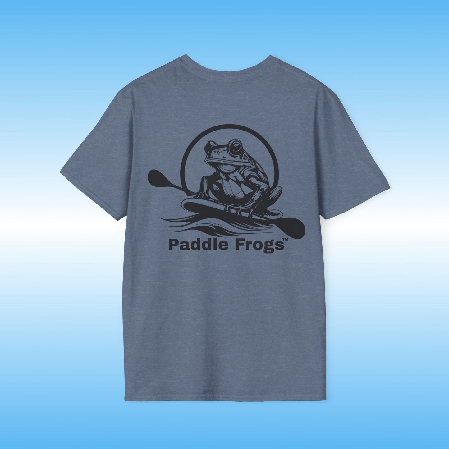 Indigo Blue Heather Paddle Frogs t-shirt paddle boarding outdoor gear | Frog stories Tee