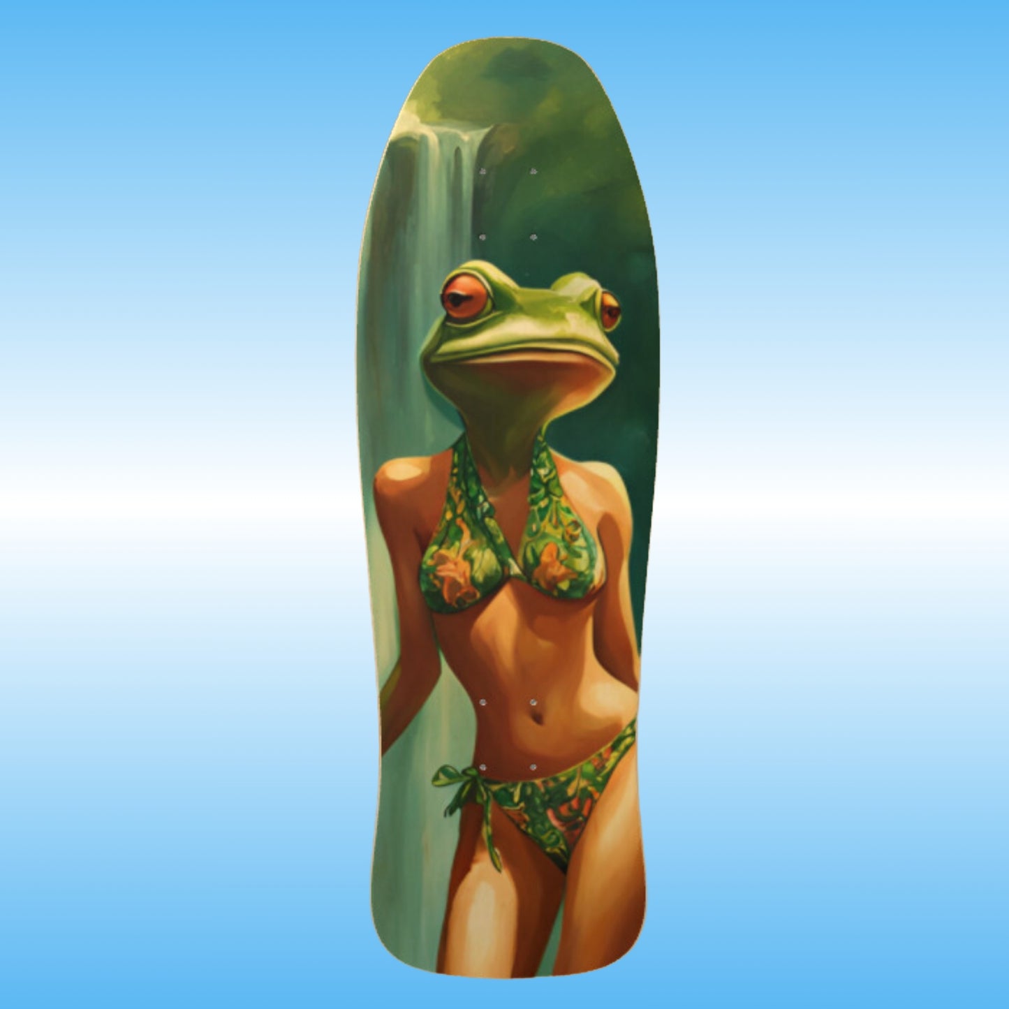 Lady Frog | original deck | retro classic thrasher shape skateboard deck by Paddle Frogs | creative frog creature character art Artwork waterfall adventure