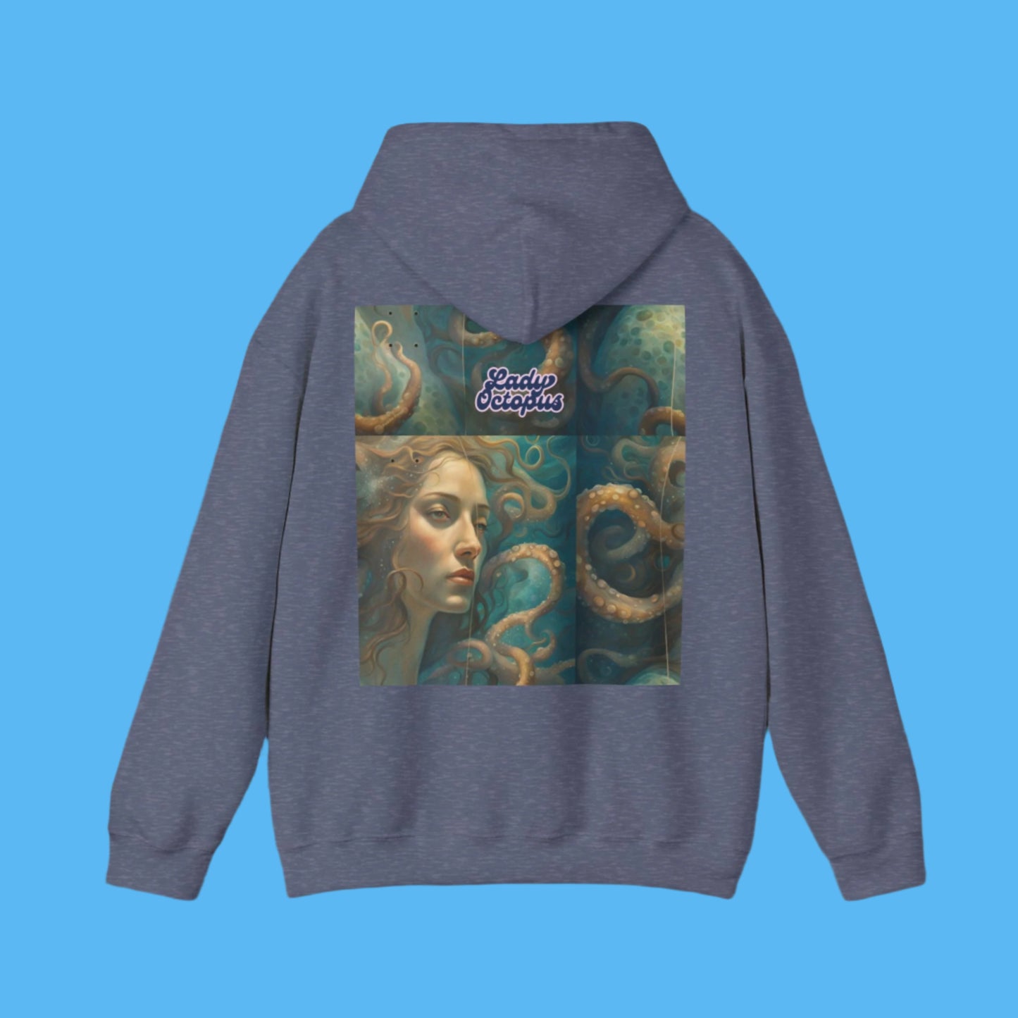 Lady Octopus - sweatshirt Hoodie Dark Heather Blue Paddle Frogs Hooded sweatshirt Official Skateboard coat backside