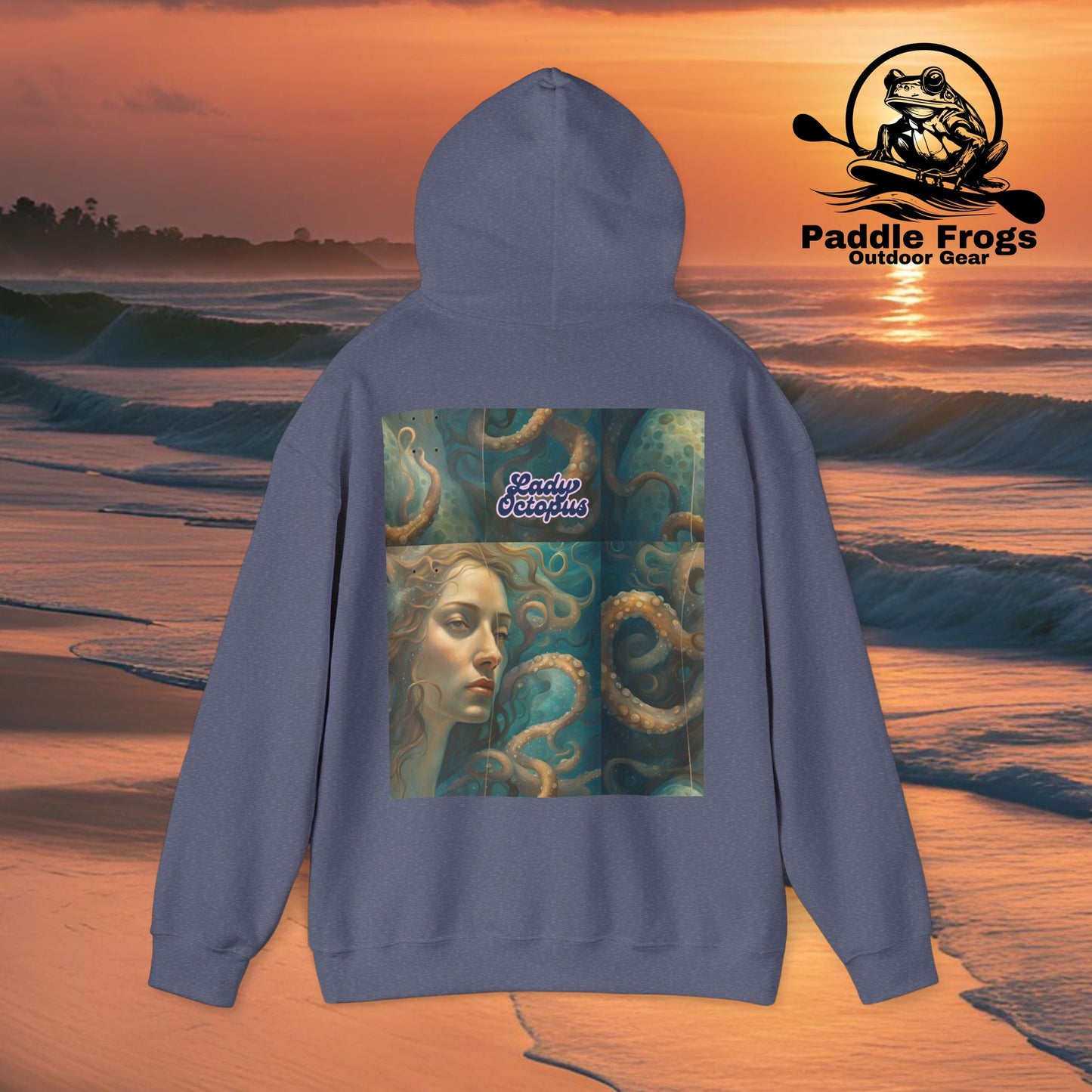 Lady Octopus - sweatshirt Hoodie Dark Heather Blue Paddle Frogs Hooded sweatshirt Official Skateboard coat backside hood up