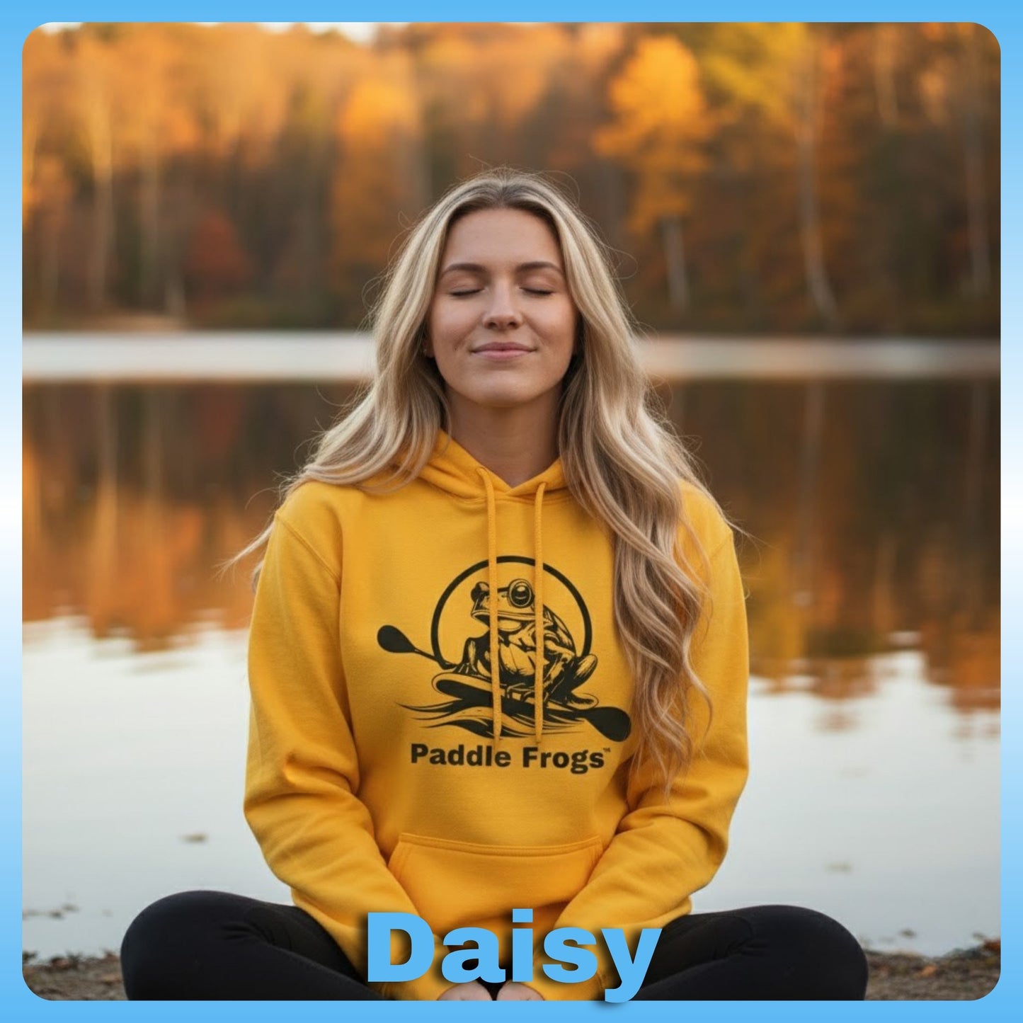 Lady wearing Daisy Yellow | Paddle Frogs™ Soft Fleece Hoodie: Soft Fleece, Wild Soul (12 Colors)