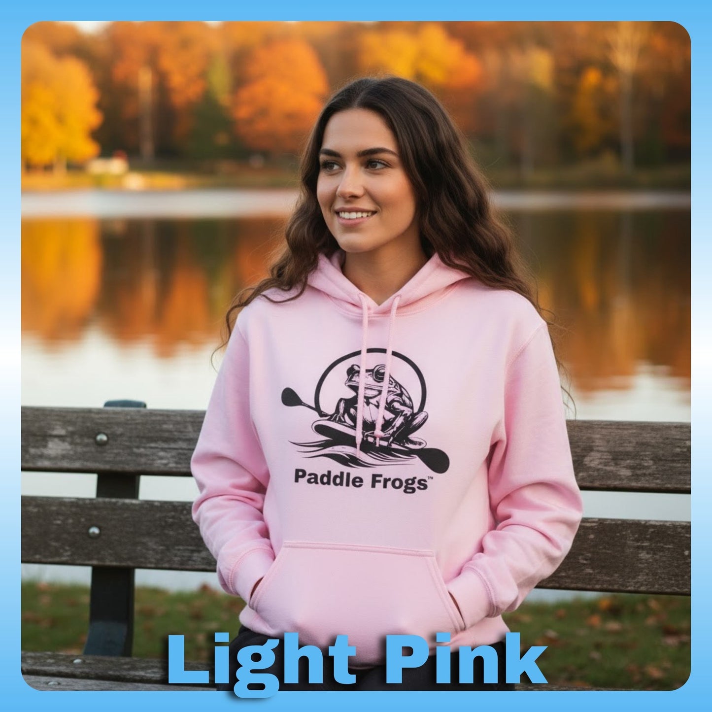 Lady wearing Light Pink | Paddle Frogs™ Soft Fleece Hoodie: Soft Fleece, Wild Soul (12 Colors)