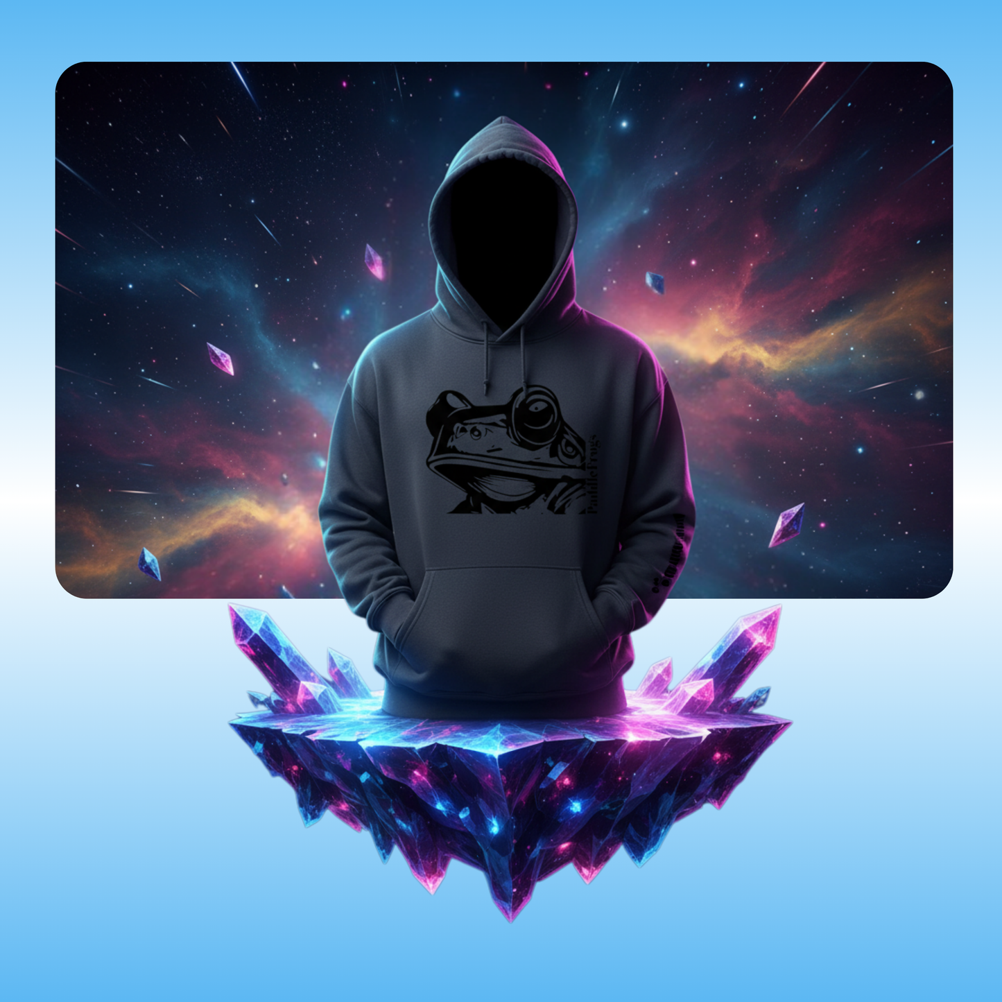 Molphunktzer Hoodie | Hooded Jacket by Paddle Frogs Front | Person wearing a hoodie with a graphic design in front of a cosmic background