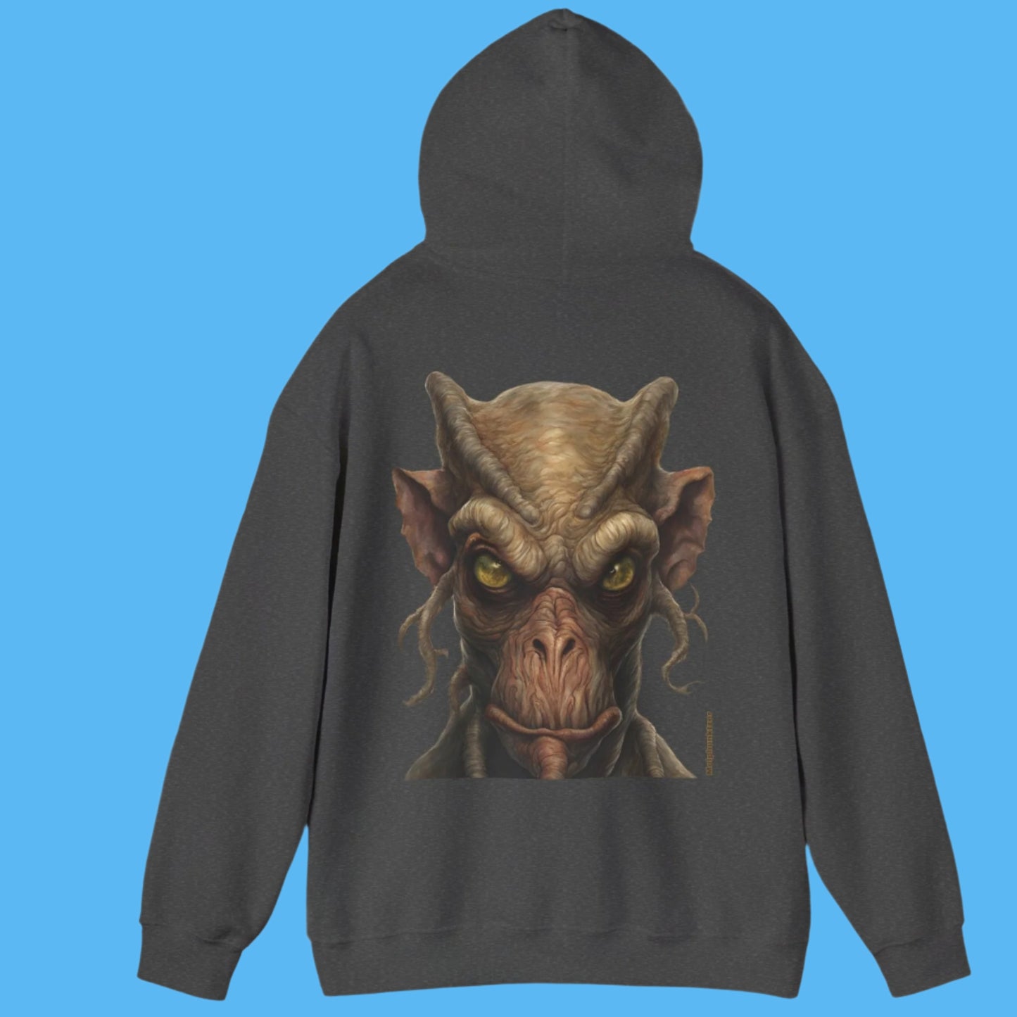 Molphunktzer Hoodie by Paddle Frogs Outdoor Gear in Darkened Heather with Pockets warm Autumn Hooded jacket for Fall season Backside Alien