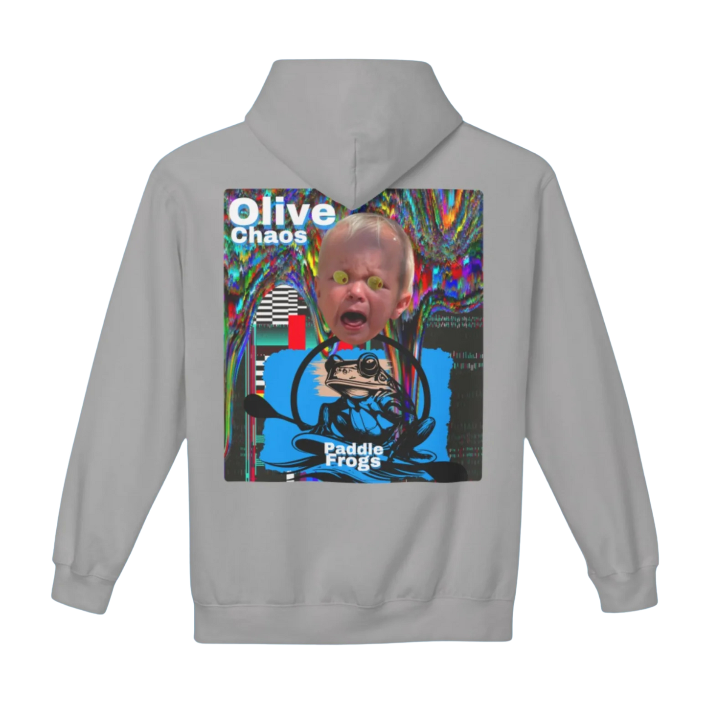 Olive Chaos - Fleece Hoodie by Paddle Frogs - Cement grey