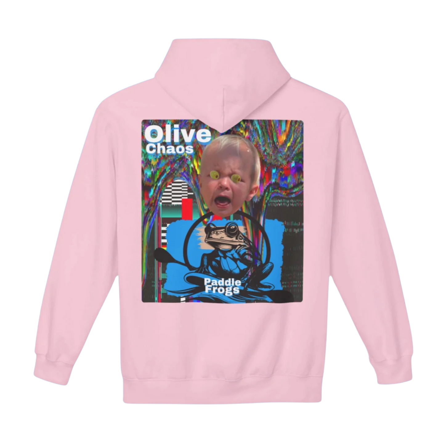 Olive Chaos - Fleece Hoodie by Paddle Frogs - Light Pink