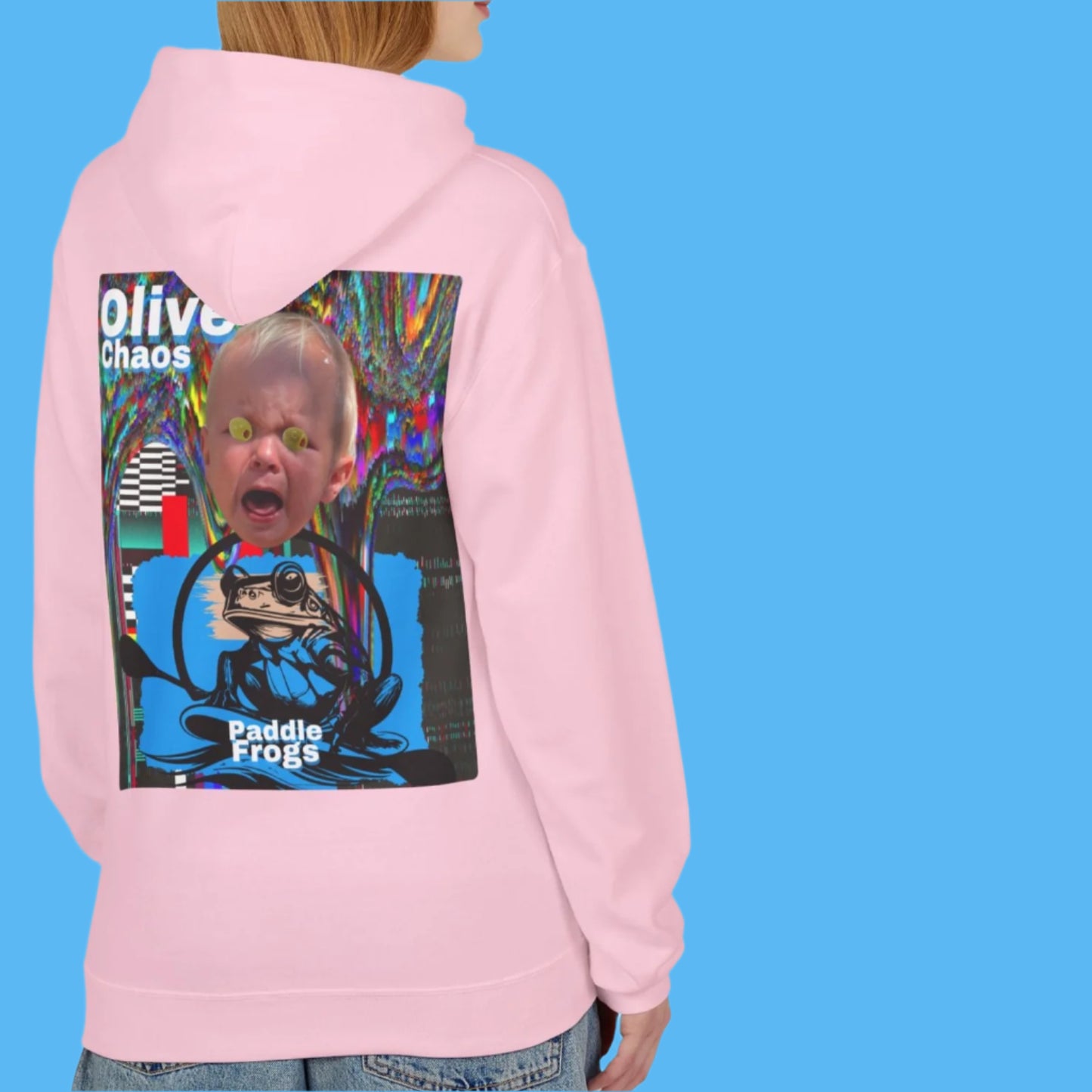 Olive Chaos Fleece Hoodie Jacket by Paddle Frogs Cozy with Pockets Cute comfortable skater Pretty Pink Backside Best coat for Fall time