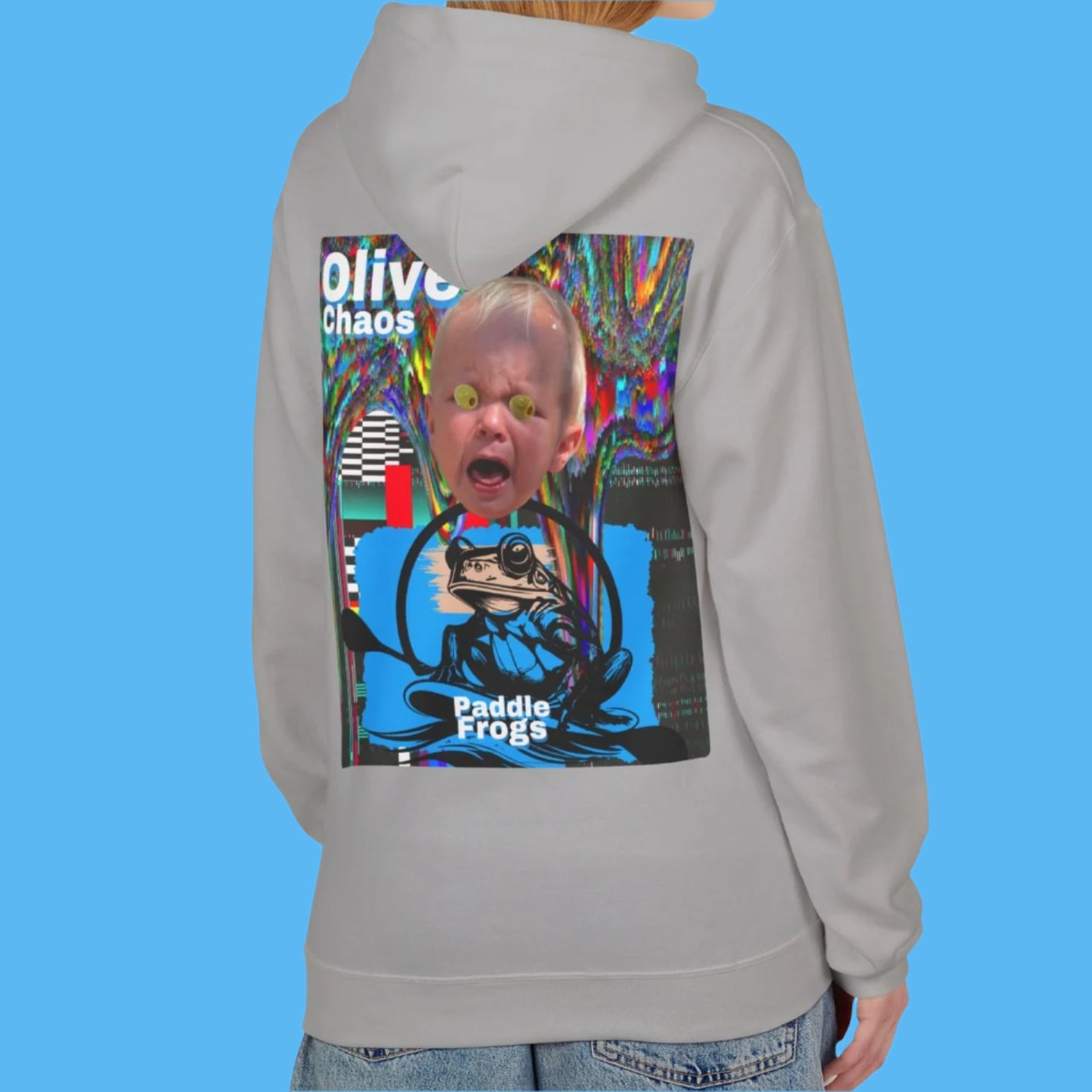 Olive Chaos Fleece Hoodie Jacket by Paddle Frogs with Pockets Color Concrete Grey