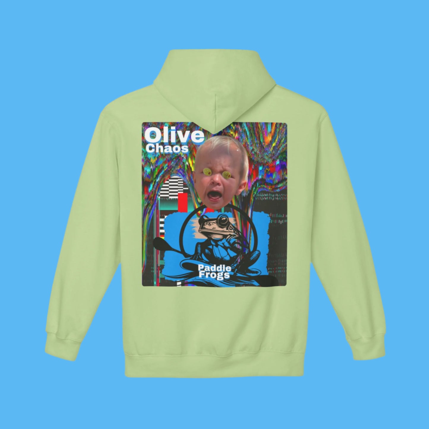 Olive Chaos Fleece Hoodie Jacket by Paddle Frogs with Pockets Color Funky Olive Green