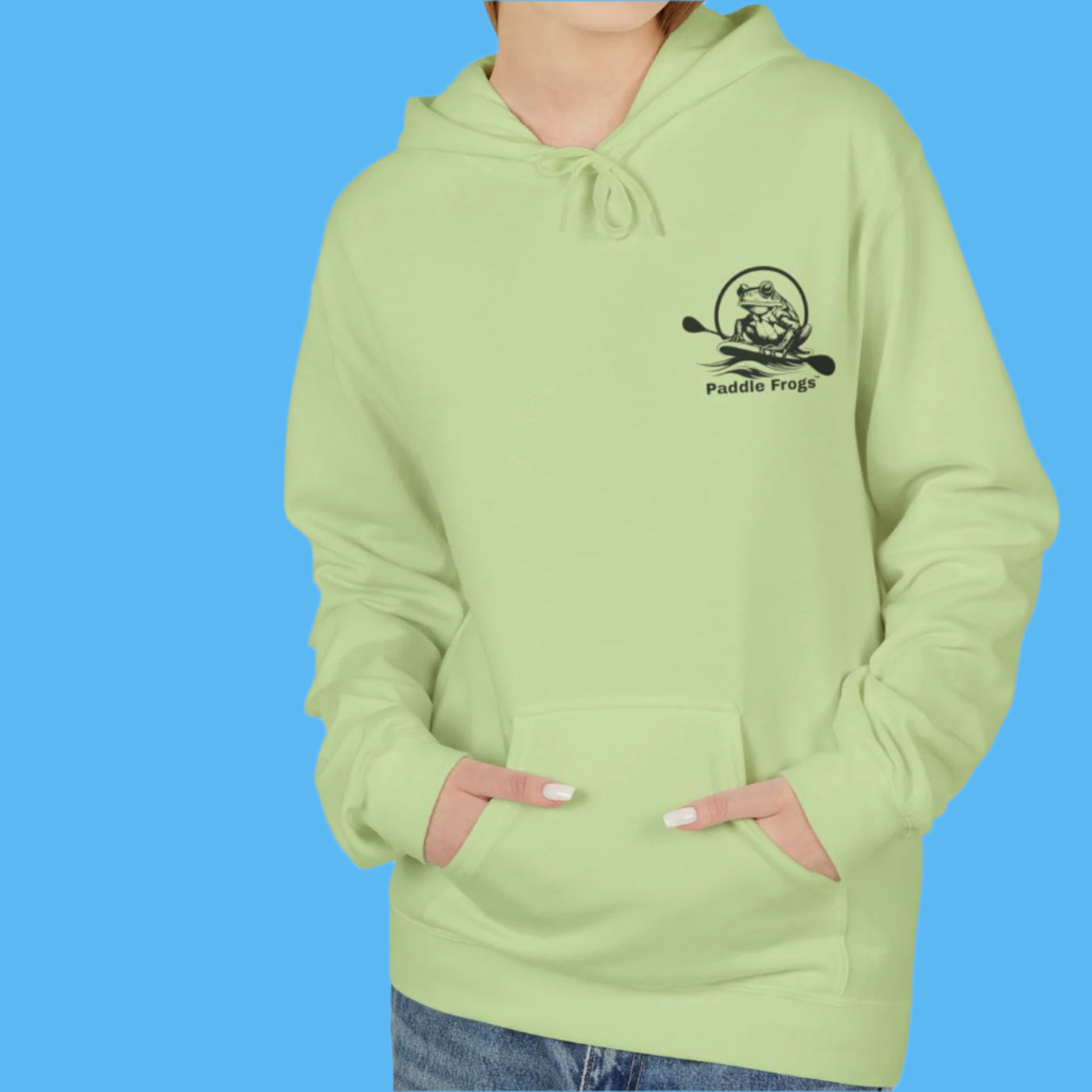 Olive Chaos Fleece Hoodie Jacket by Paddle Frogs with Pockets Color Funky Olive Green Frontside