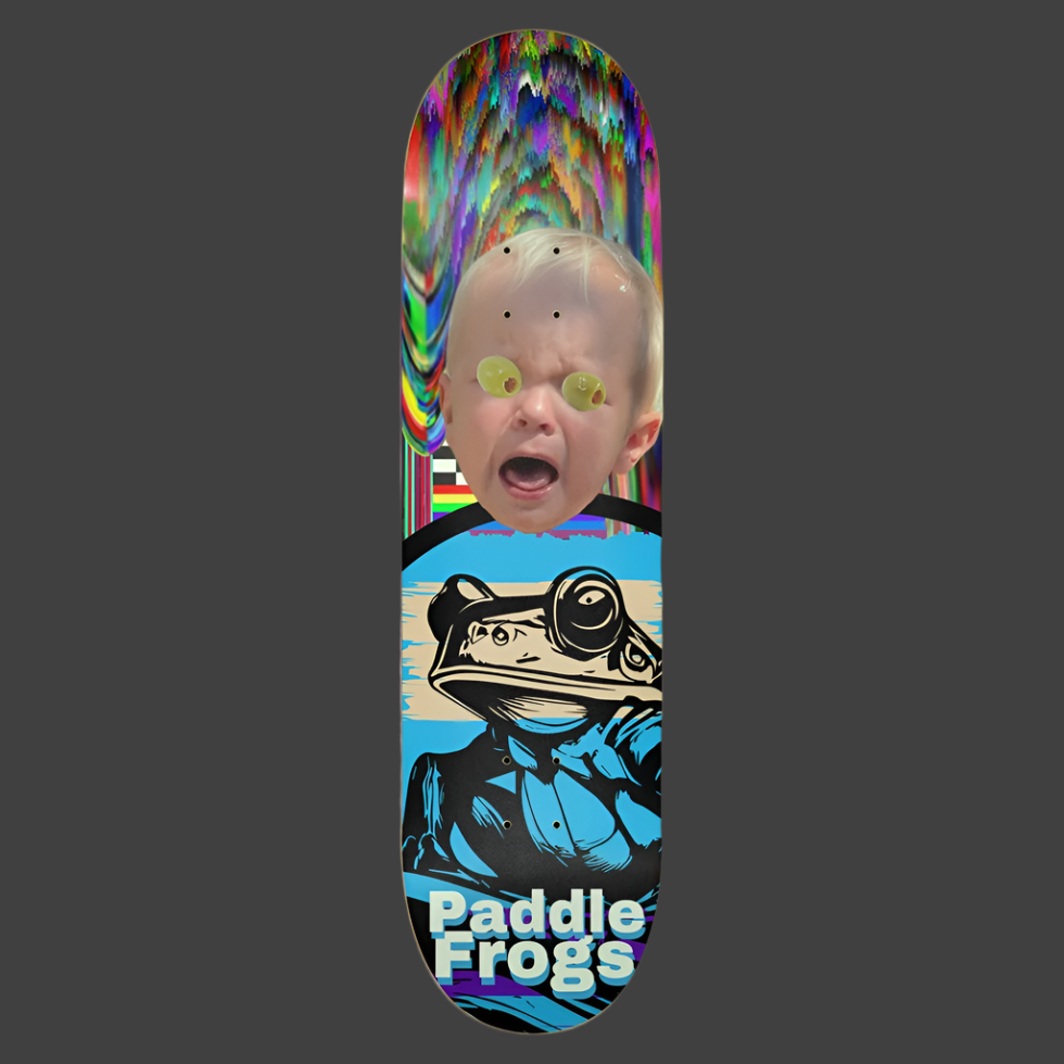 Olive Chaos Popsicle Cruiser skateboard deck The vibrant Paddle Frogs design 8.75x33in Seven Layer Canadian Maple Made in USA