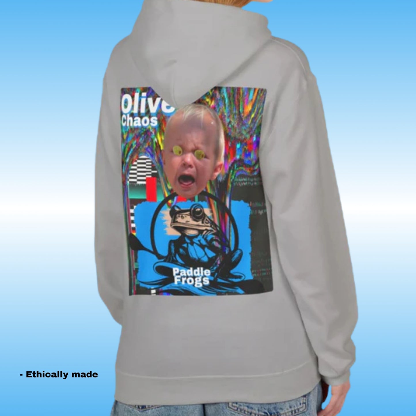 Olive Chaos pull over hoodie sweatshirt by Paddle Frogs Outdoor Gear Ethically made