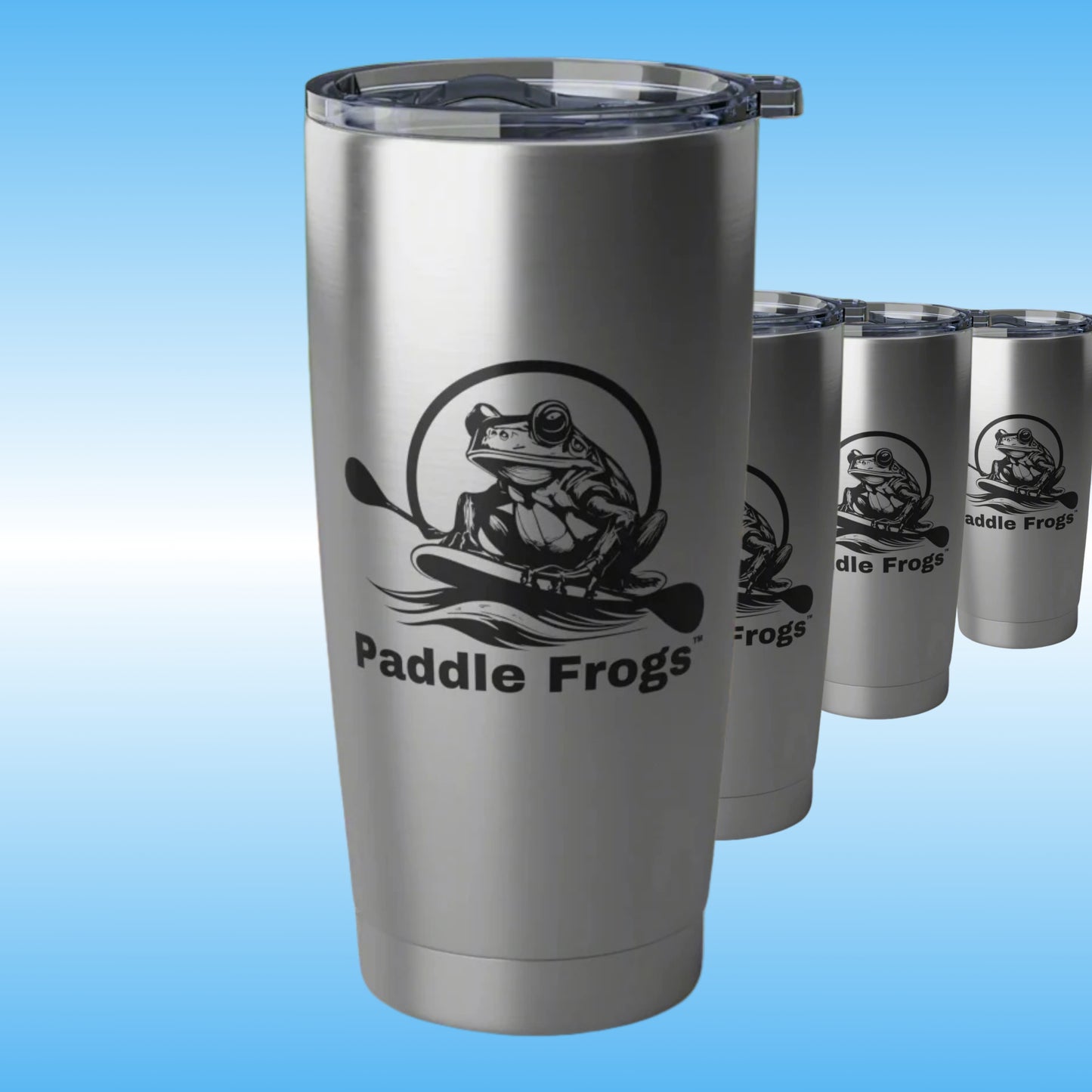 Paddle Frogs 20oz travel tumbler for those who love paddling, camping, hiking, and traveling. Perfect for outdoor enthusiasts and nature lovers, great for holidays, camping trips, hikes, and everyday use. Product features - Crisp design - Double wall 4