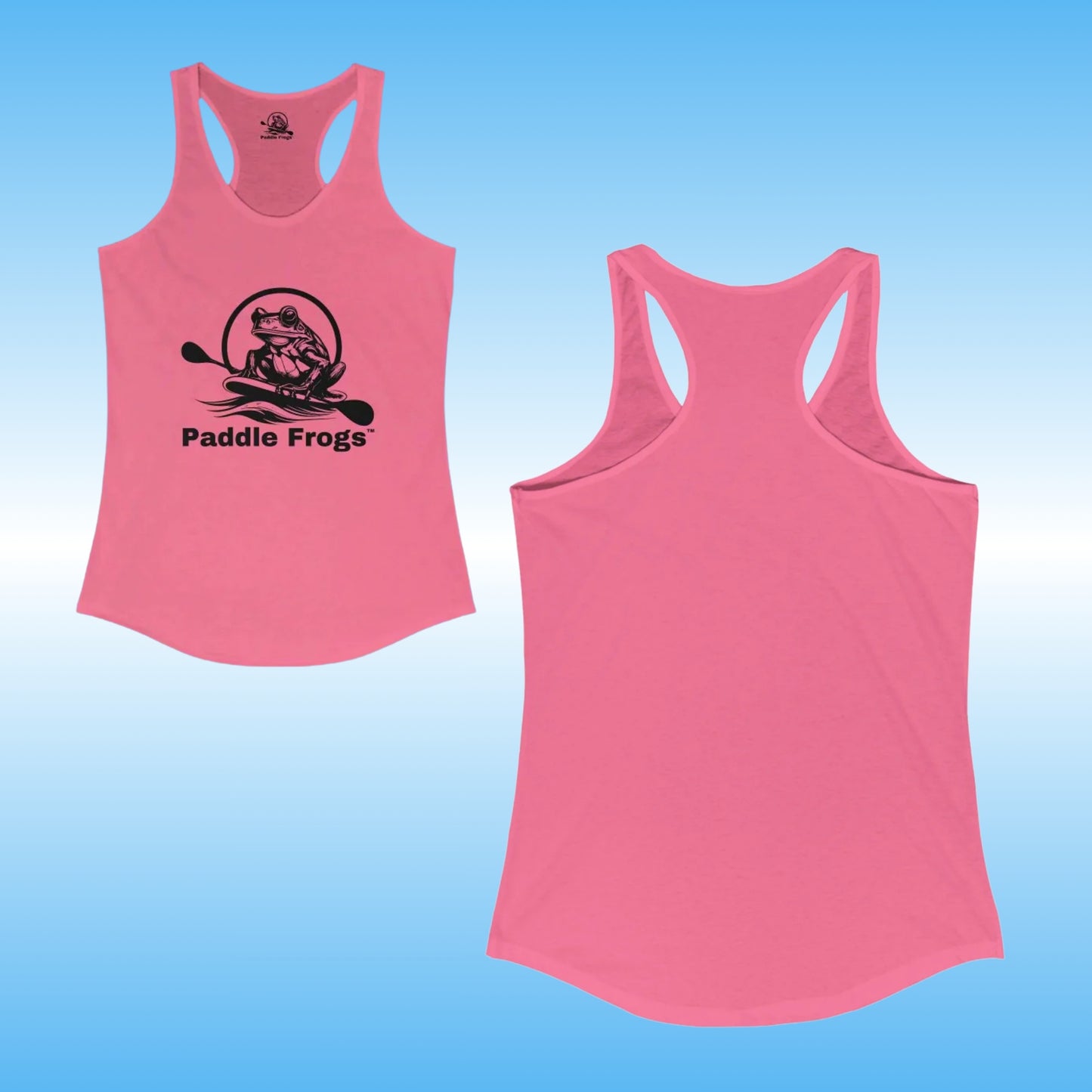 Paddle Frogs Ladies racer back tank top summer clothing in Hot Pink backside