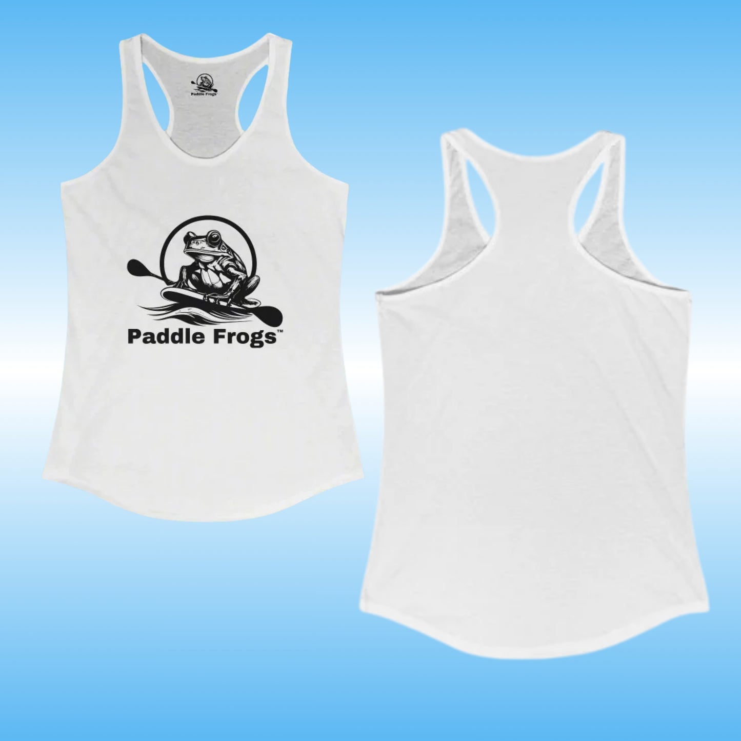 Paddle Frogs Ladies racer back tank top summer clothing in Pure White backside