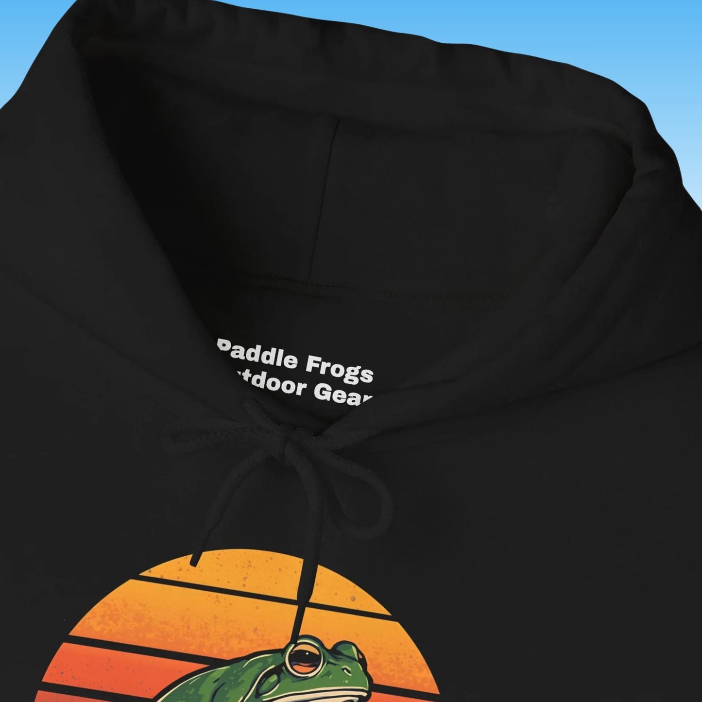 Paddle Frogs™ Skate & Paddle Hoodie | Poetic Balance Black Retro close up view